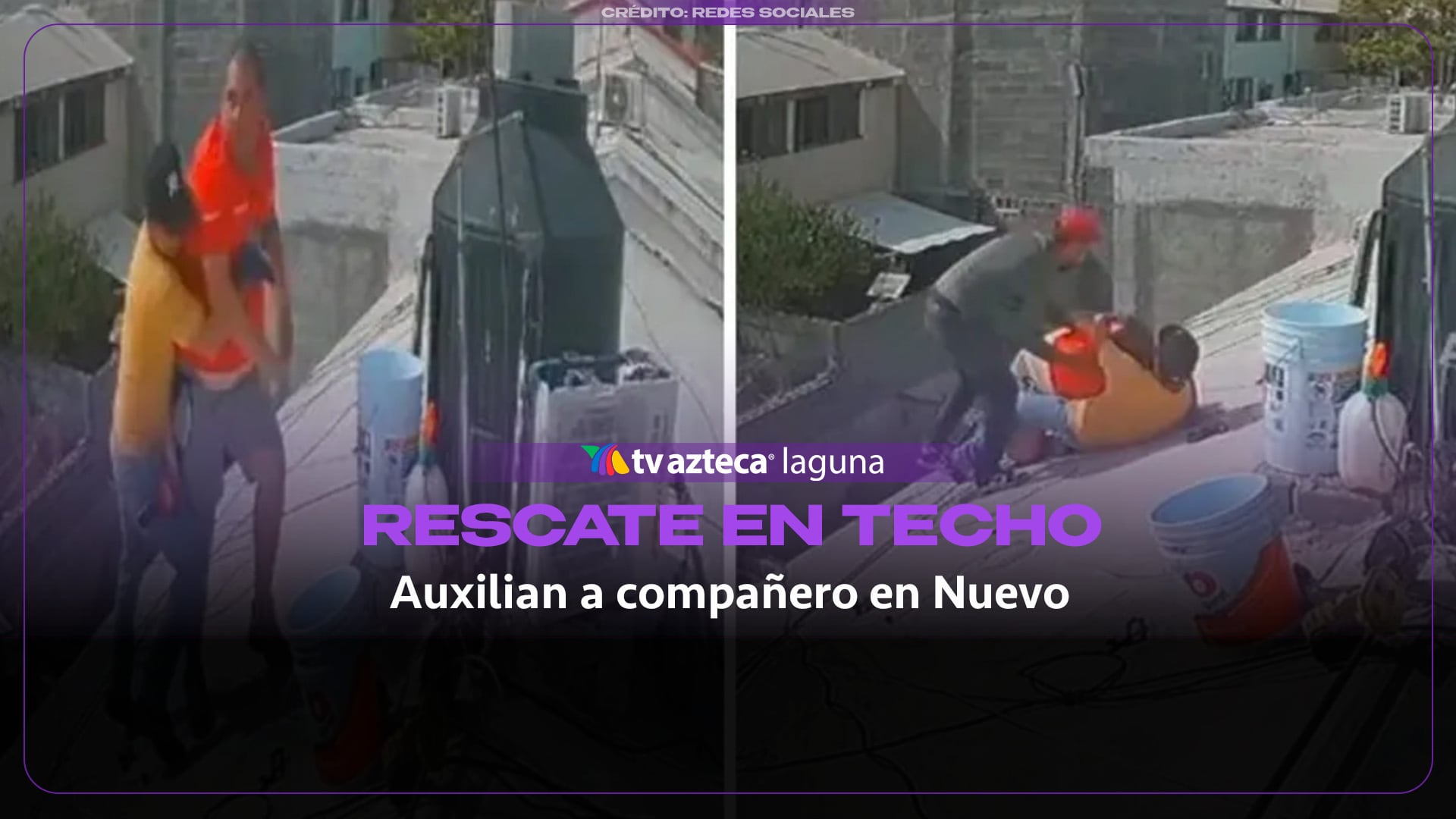 Compañeros rescatan a trabajador tras sufrir una fuerte crisis sobre un techo inclinado | VIDEO