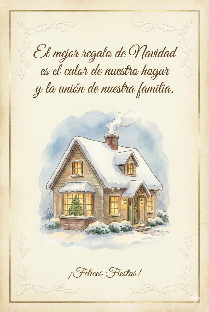 Tarjeta Navideña con Ilustración de Casa Nevada