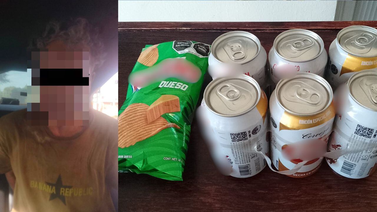 Detienen a hombre por robar papas fritas y cerveza en Torreón