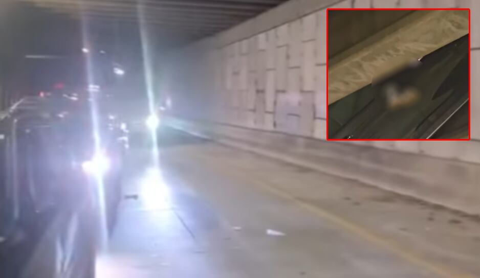 VIDEO: Captan los pies de una persona en auto atascado en techo de un túnel tras FUERTE accidente