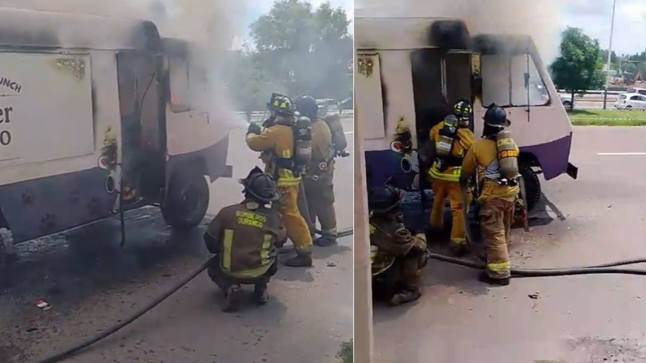 VIDEO | Incendio consume camión de venta de comida en Durango