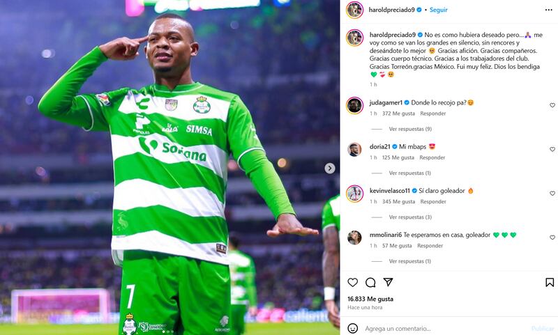 Harold Preciado se despide del Santos Laguna y del fútbol mexicano