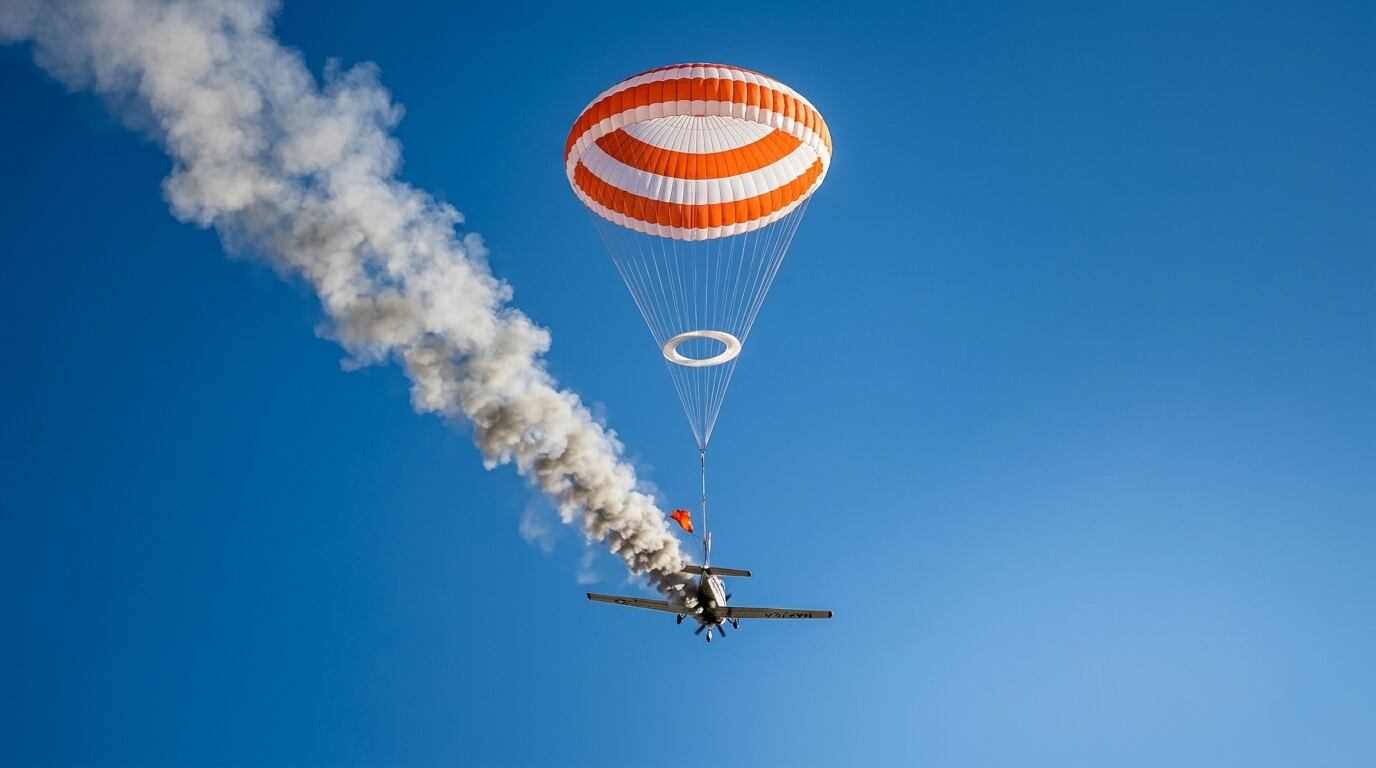 Piloto salta en paracaídas tras incendiarse la avioneta en pleno vuelo | VIDEO