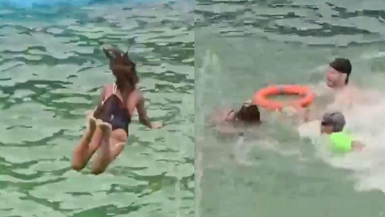 ¡Susto en la alberca! Joven queda inconsciente al lanzarse de un tobogán | VIDEO